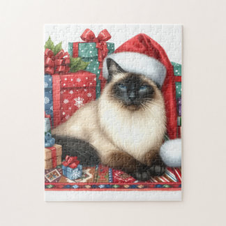 Quebra-cabeça Santa Siamese Cat Christmas 