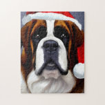 Quebra-cabeça Santo Bernard Christmas<br><div class="desc">Ótima ilustração de um cão Bernard Santo vestindo um chapéu de Papai Noel.</div>