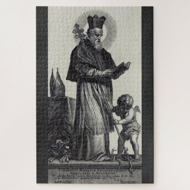 Quebra-cabeça Santo Patrício Apóstolo da Irlanda Arte Monocromát (Vertical)