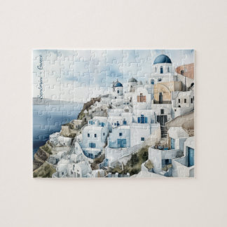 Quebra-cabeça Santorini Grécia Watercolor