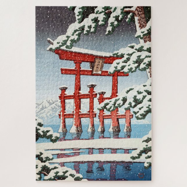 Quebra-cabeça Santuário de Miyajima em Neve, Hasui Kawase (Vertical)