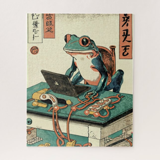 Quebra-cabeça Sapo Jogando Pc Games, Ukiyo-e Art, Sapo, Sapo (Vertical)