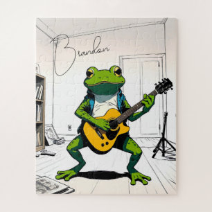 Quebra-cabeça Sapo legal Tocando Violão no Bedroom Studio