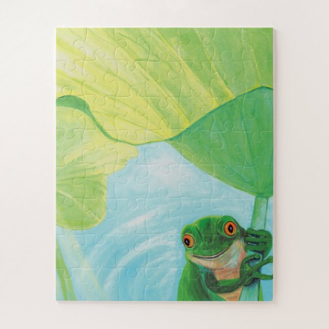 Quebra-cabeça Sapo verde em Lily Pad (Vertical)