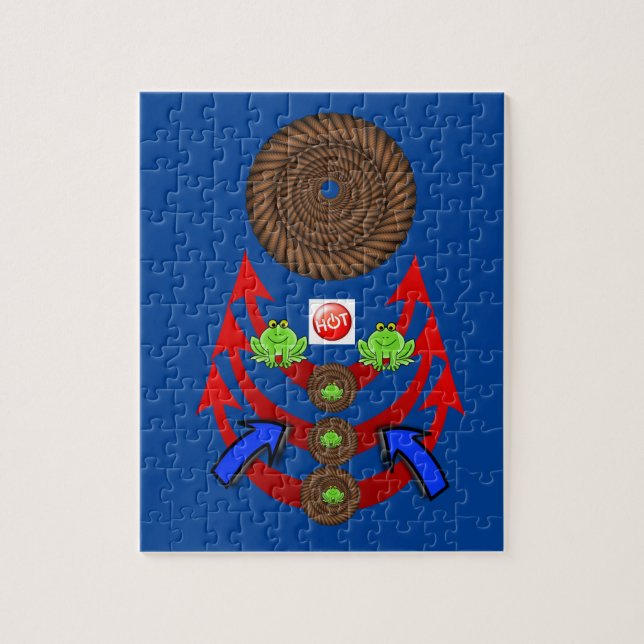 Quebra-cabeça Sapos Verdes Azuis (Vertical)