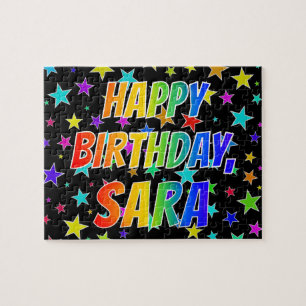 Quebra-cabeça "SARA" Primeiro Nome, Diversão "FELIZ ANIVERSÁRI