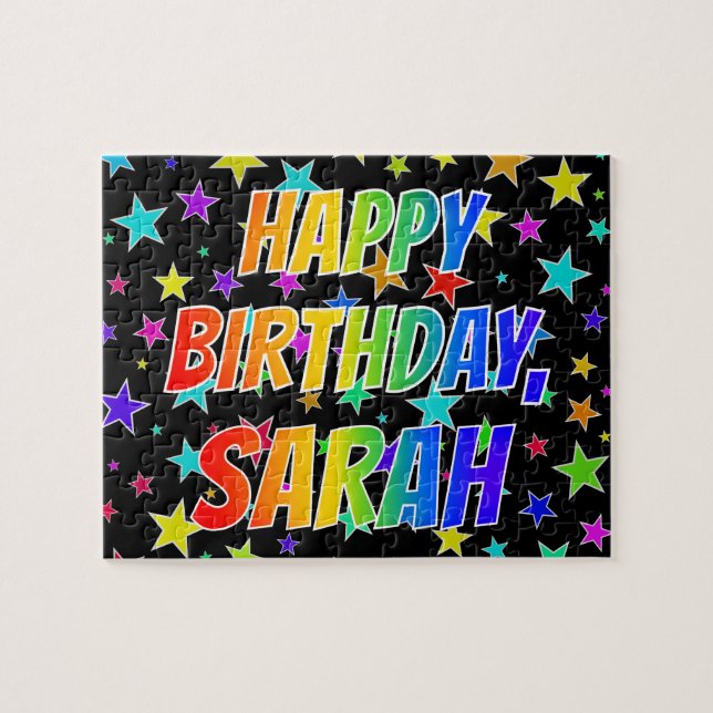Quebra-cabeça "SARAH" Primeiro Nome, "FELIZ ANIVERSÁRIO" (Horizontal)