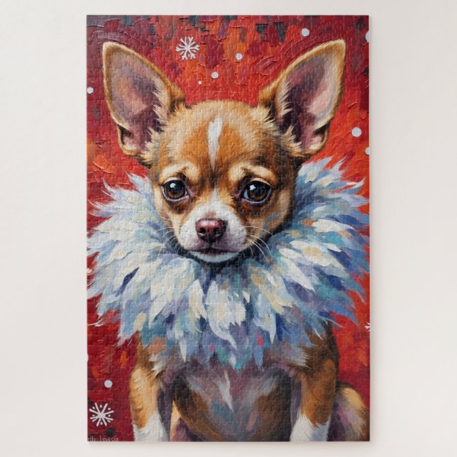 Quebra-cabeça Sassy Chihuahua Dog in Fluffy Winter Fur Collar (Vertical)