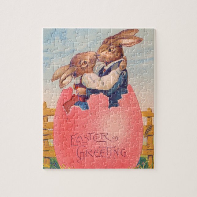 Quebra-cabeça Saudação de Páscoa Vitoriana Antiga Dois Coelhos s (Vertical)