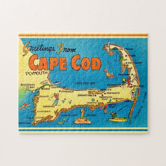 Quebra-cabeça Saudações de Cape Cod 11x14 Mapa (Horizontal)