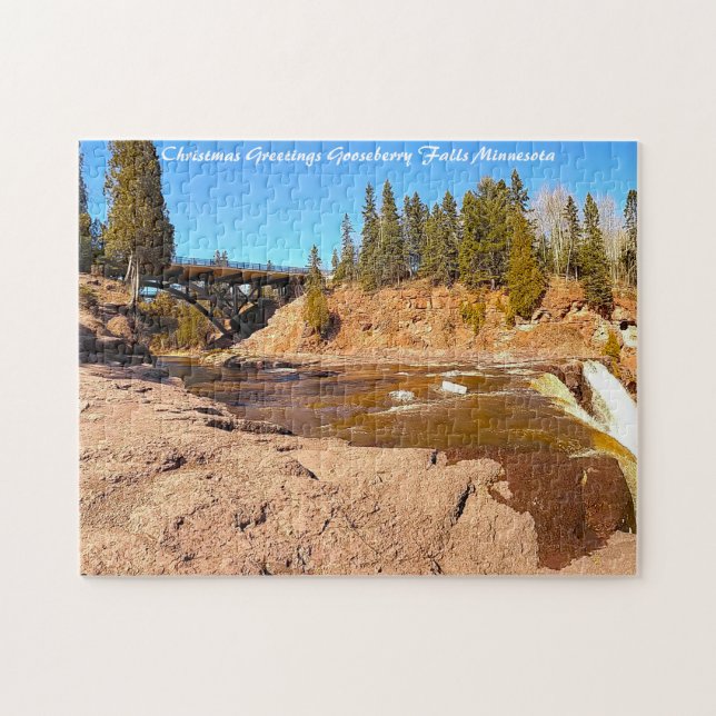 Quebra-cabeça Saudações de Natal de Gooseberry Falls Minnesota (Horizontal)