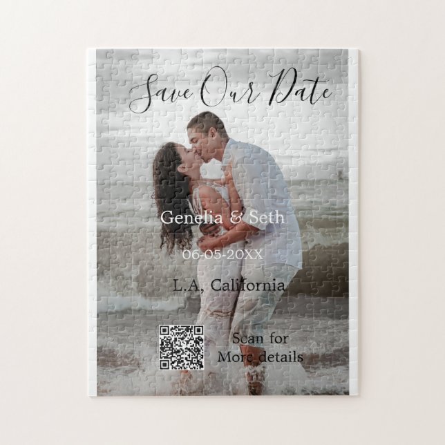 Quebra-cabeça Save the date simple minimal QR scan code details  (Vertical)