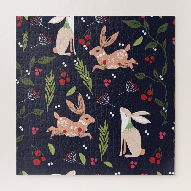 Quebra-cabeça Scandinavian Folart Bunny Impressão (Vertical)