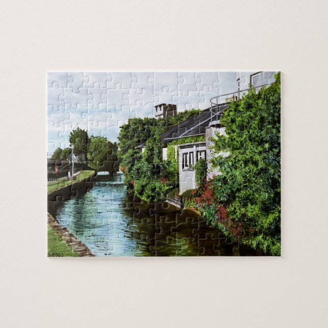 Quebra-cabeça Scenic Galway City Ireland Canal Painting (Horizontal)