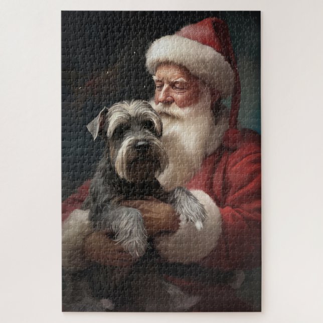 Quebra-cabeça Schnauzer Com Papai Noel Natal Festivo (Vertical)