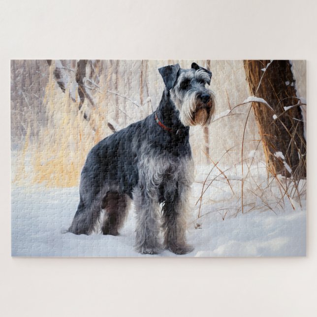 Quebra-cabeça Schnauzer Deixe Nevar Natal (Horizontal)