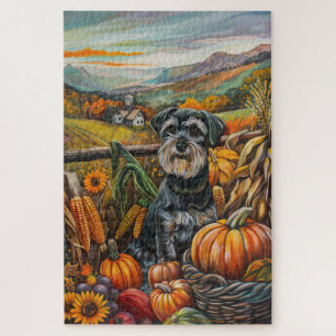 Quebra-cabeça Schnauzer Dog Autumn Harvest Ação de Graças
