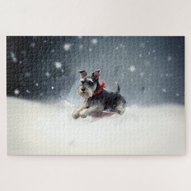 Quebra-cabeça Schnauzer miniatura Natal neve inverno (Horizontal)