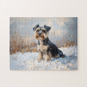 Quebra-cabeça Schnauzer na neve do inverno