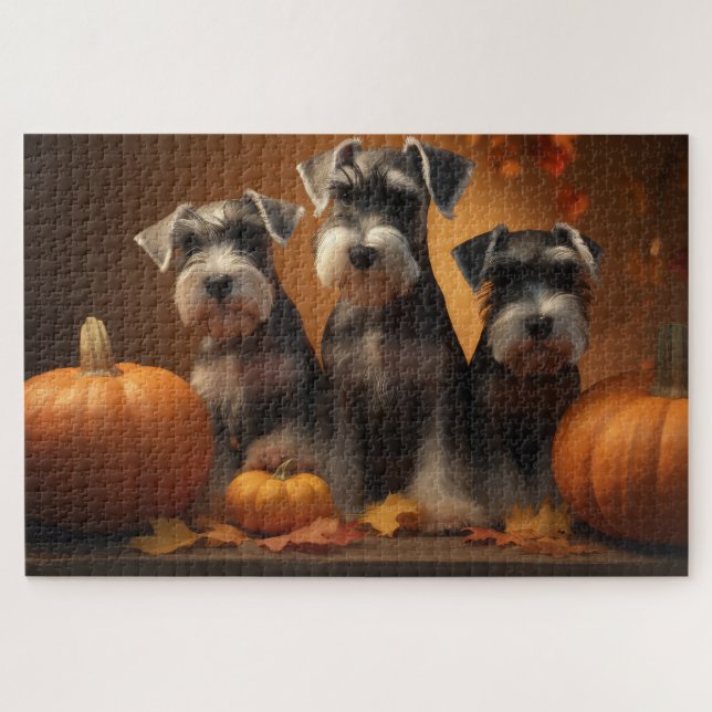Quebra-cabeça Schnauzer Puppy Autumn Delight Pumpkin (Horizontal)