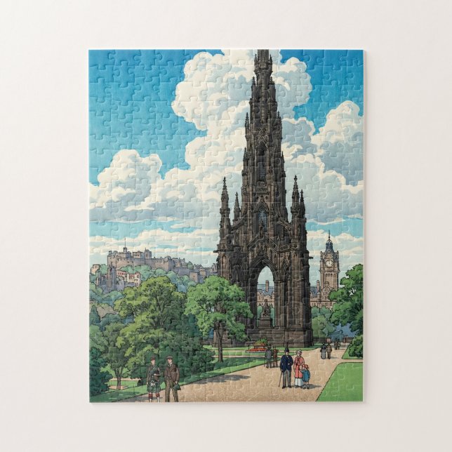 Quebra-cabeça Scott Monument of Edinburgh Japanese Woodblock Pri (Vertical)