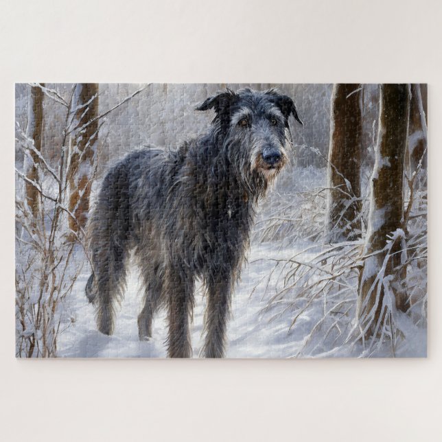 Quebra-cabeça Scottish Deerhound Deixe Nevar Natal (Horizontal)