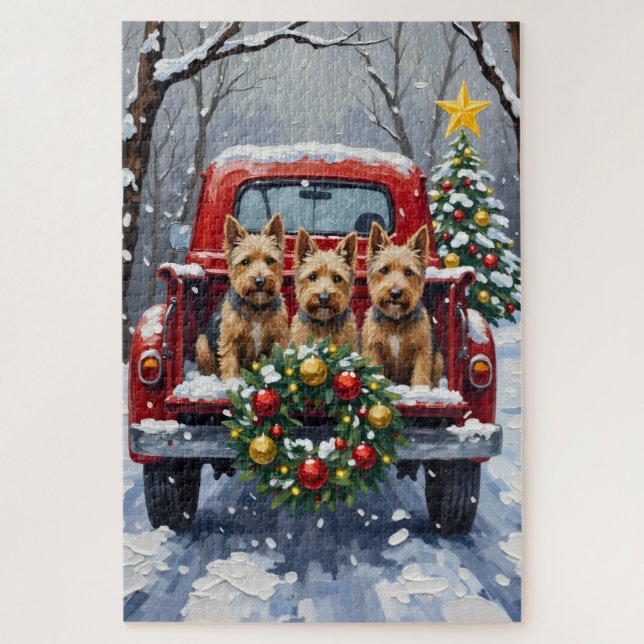 Quebra-cabeça Scottish Terrier Christmas Red Truck Holiday (Vertical)