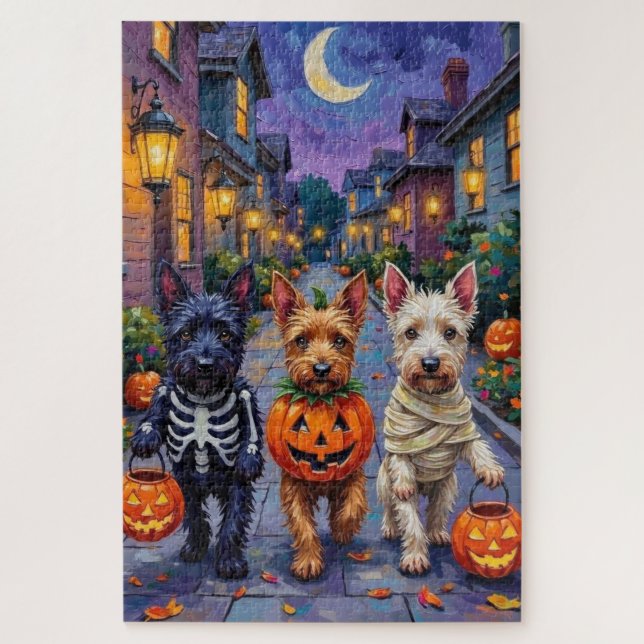 Quebra-cabeça Scottish Terrier Dogs in Halloween Costumes (Vertical)
