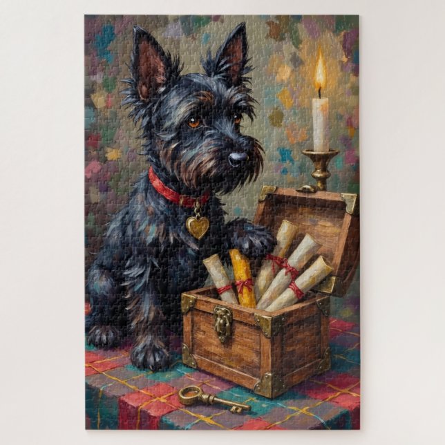 Quebra-cabeça Scottish Terrier Valentine's Day Secret Love Chest (Vertical)