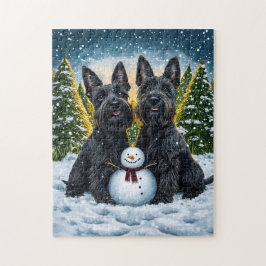 Quebra-cabeça Scottish Terriers and Winter Snowman
