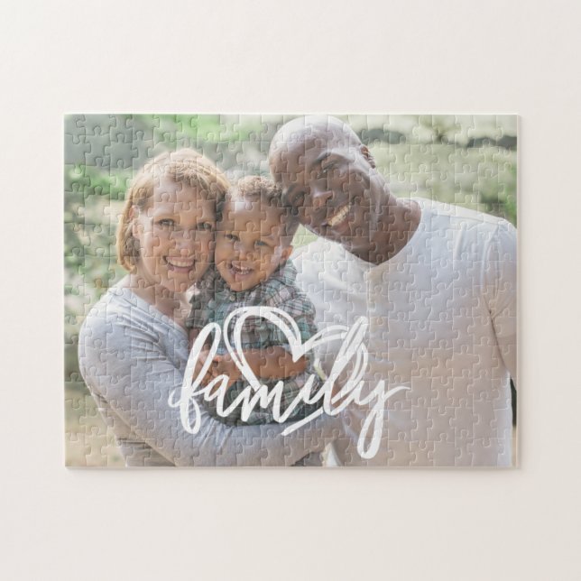 Quebra-cabeça Script da família | Foto personalizada da família (Horizontal)