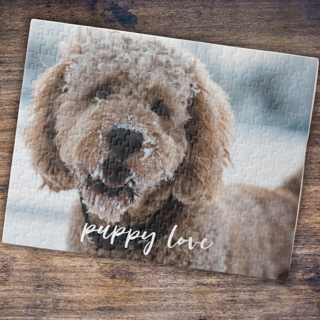 Quebra-cabeça Script Pet Dog Photo Template Puppy Love (Upload your pet photo. "Puppy love" can be changed to your dogs name too.)