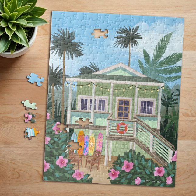Quebra-cabeça Sea Foam Green Beach House (Pictured: 11" x 14", 252 pieces  )