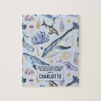 Quebra-cabeça Sea Life Whales Christian Bíblia Verse Name Gift