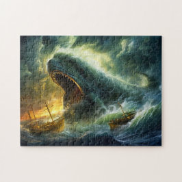 Quebra-cabeça Sea Monster Emerging from Waves Fantasy Painting