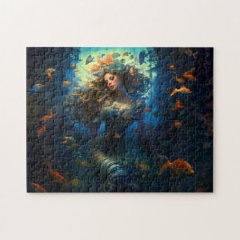Quebra-cabeça Sea Nymph Surrounded by Fish Fantasy Painting