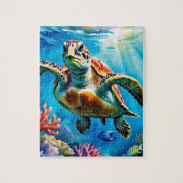 Quebra-cabeça Sea Turtle Watercolor Tropical Ocean
