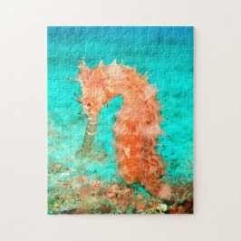 Quebra-cabeça Seahorse tropical carribean turquoise orange 