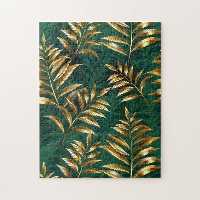 Quebra-cabeça Seamless pattern with golden ferns (Vertical)