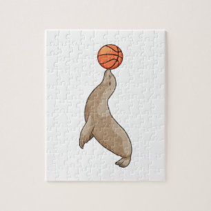 Quebra-cabeça Selo com basquete