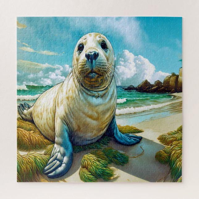 Quebra-cabeça Selo na praia (Vertical)