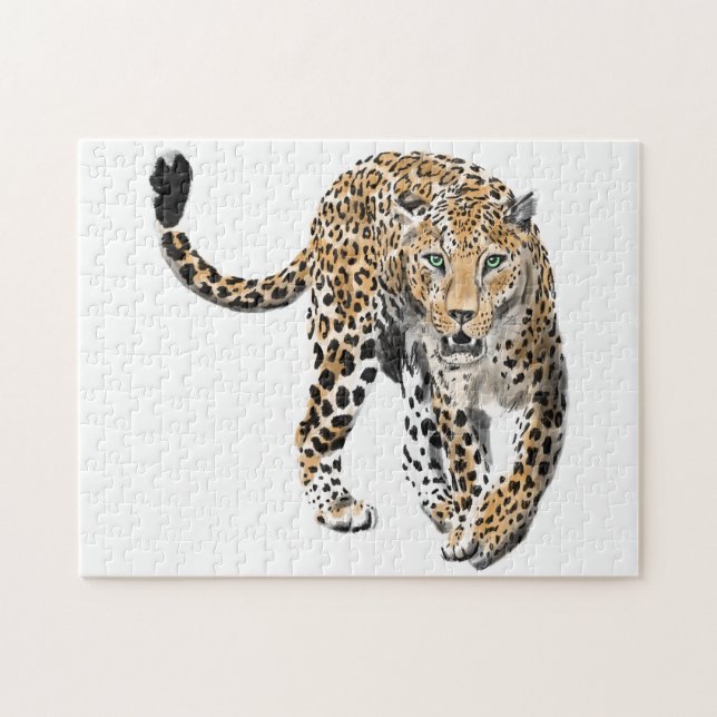 Quebra-cabeça selva de leopardo-d-água pintada de verde-animal (Horizontal)