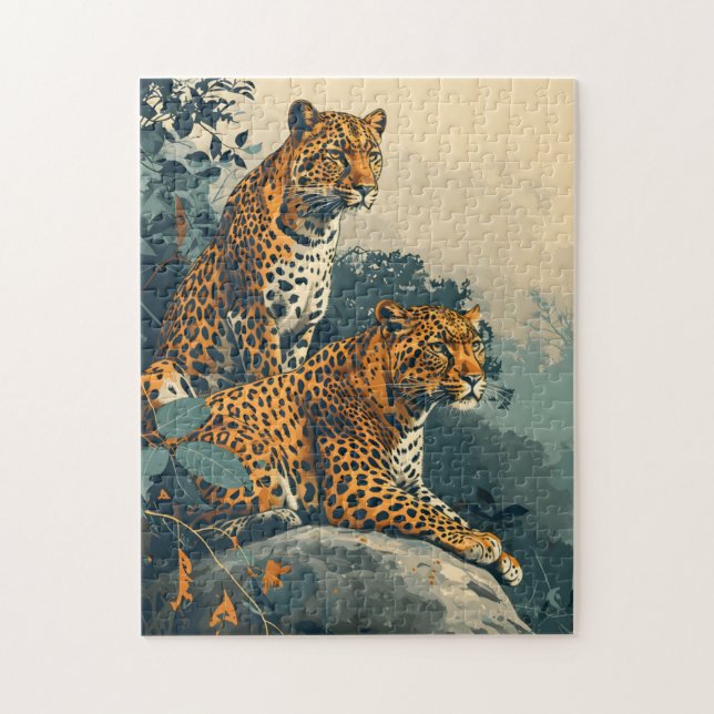 Quebra-cabeça Selva-Leopardo: Cartão-postal Vintage (Vertical)