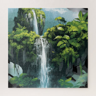 Quebra-cabeça Selva tropical com queda de água corrente