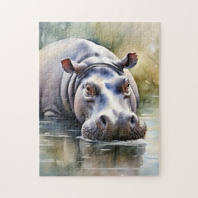 Quebra-cabeça Selvagem Serenity Watercolor Hippo (Vertical)