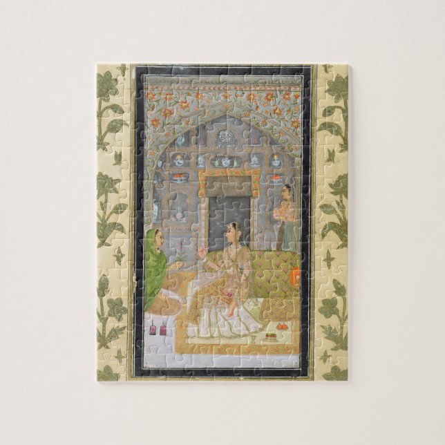 Quebra-cabeça Senhora assentada em um pavilhão com assistentes, (Vertical)