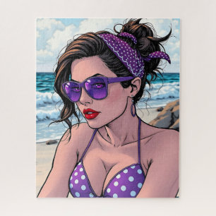 Quebra-cabeça Senhora da praia em Shades, Bikini e Bandana