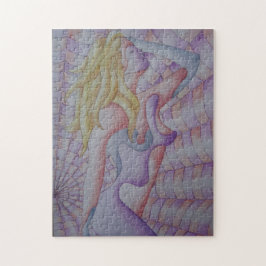 Quebra-cabeça senhora de levantamento cor-de-rosa colorido da