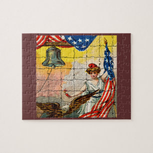 Quebra-cabeça Senhora do vintage, Eagle, bandeira e Liberty Bell