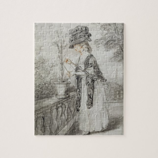 Quebra-cabeça Senhora em um terraço que tende uma planta do (Vertical)